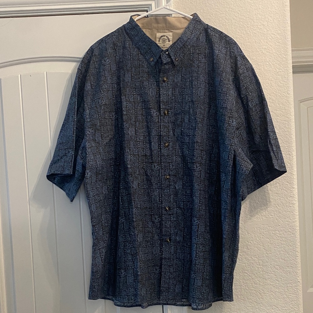 Dubinik Short Sleeved Buttoned Down Men's Blue Patterned Shirt, 3XL